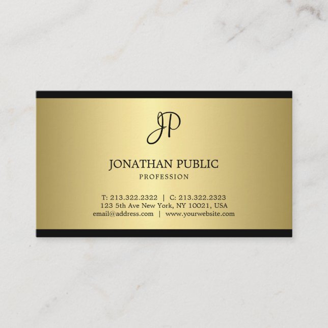 Tarjeta De Visita Estilo Monograma Negro Y Dorado Atractivo Llanto (Anverso)