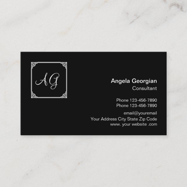 Tarjeta De Visita Estilo monograma profesional de negocios clásico (Anverso)