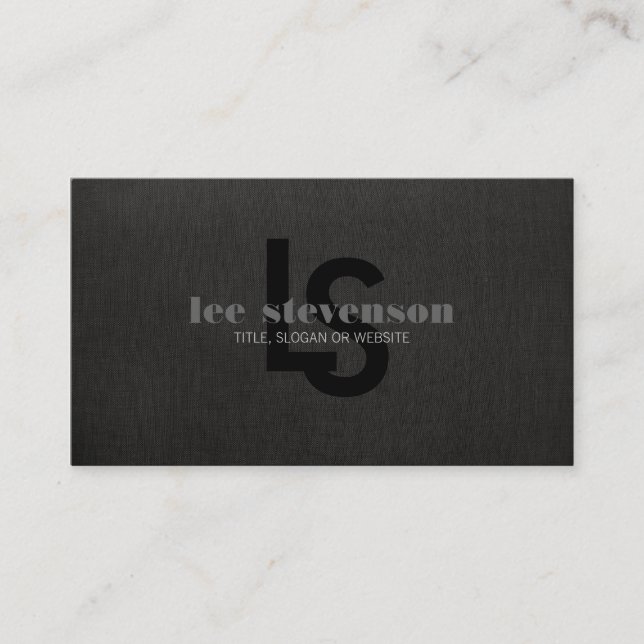 Tarjeta De Visita Estilo Monogramado Black Linen Look Profesional (Anverso)