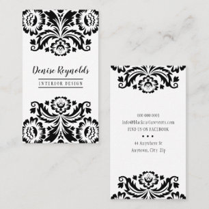 Tarjeta De Visita ESTILO NEGOCIO elegante bonito damasco blanco negr