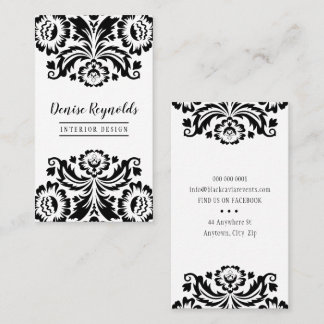 Tarjeta De Visita ESTILO NEGOCIO elegante bonito damasco blanco negr