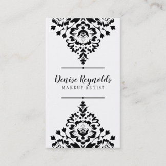 Tarjeta De Visita ESTILO NEGOCIO elegante bonito damasco blanco negr