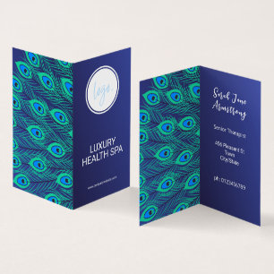 TARJETA DE VISITA ESTILO NEGOCIO LOGO BLUE PEACOCK FEATHER FOLDEADO