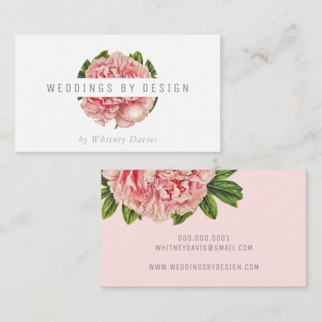 Tarjeta De Visita ESTILO PINK PEONY LOGO flor floral moderna (Anverso / Reverso)