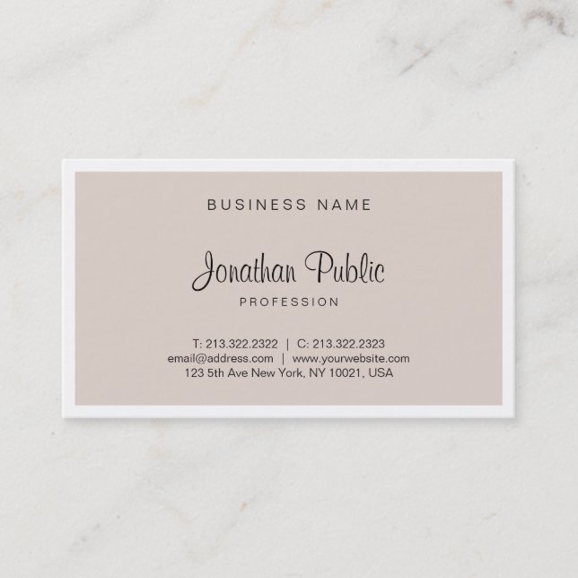 Tarjeta De Visita Estilo profesional Beige Moderno Script Simple (Anverso)
