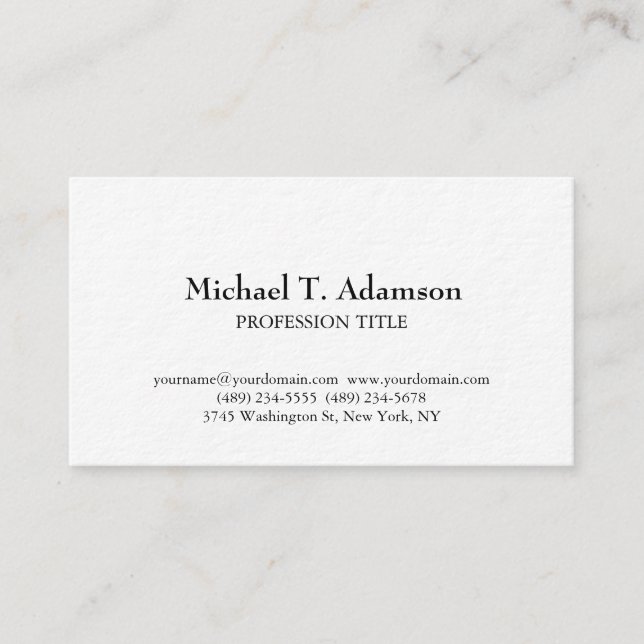 Tarjeta De Visita Estilo Retro Elegante Plata Blanco Simple (Anverso)