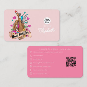 Tarjeta De Visita Estilo rosa y turquesa de marca de uñas Hustler