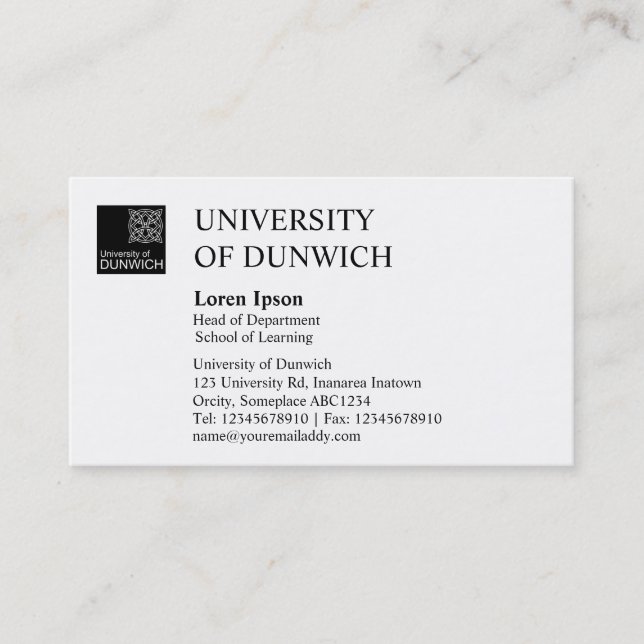 Tarjeta De Visita Estilo universitario - Blanco y negro (Anverso)