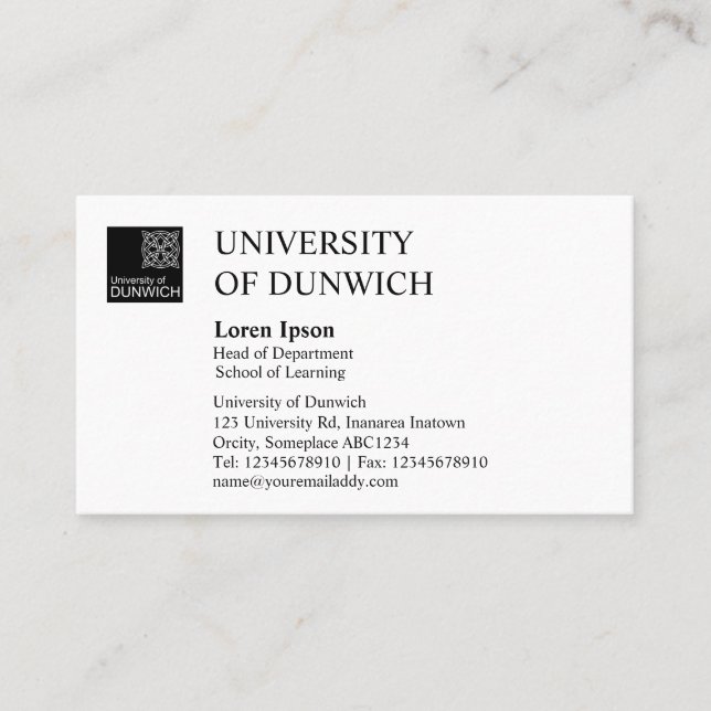 Tarjeta De Visita Estilo universitario - Blanco y negro (Anverso)
