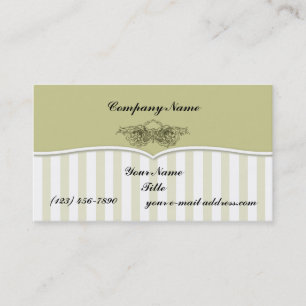 Tarjeta De Visita Estilo Vintage Rayas Verdes Recorte Diseño Floral
