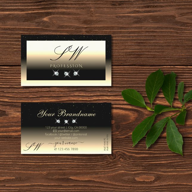 Tarjeta De Visita Estiloso crema negra dorada espuma de diamantes in (Subido por el creador)