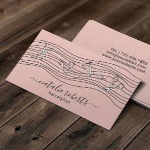 Tarjeta De Visita Estiloso de pelo tijera Rubor Salon rosa