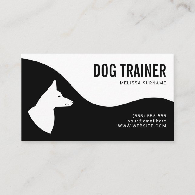 Tarjeta De Visita Estiloso entrenador de perros de silueta de perro  (Anverso)