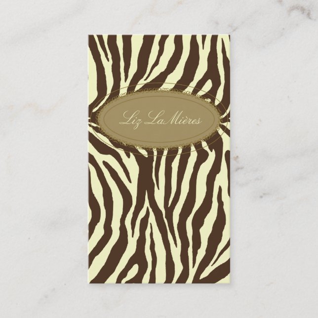 Tarjeta De Visita Estiloso estampado de cebra, oliva + chocolate (Anverso)