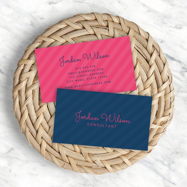 Tarjeta De Visita Estiloso estilo moderno de franjas azul y rosa (Subido por el creador)