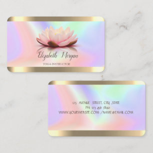 Tarjeta De Visita Estiloso Flower Gold Stripe Yoga Holográfico