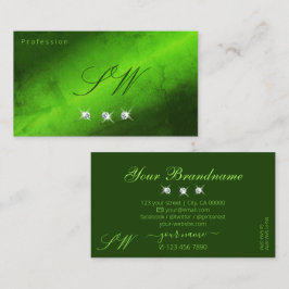 Tarjeta De Visita Estiloso Marble Green Sparkling Diamonds Iniciales