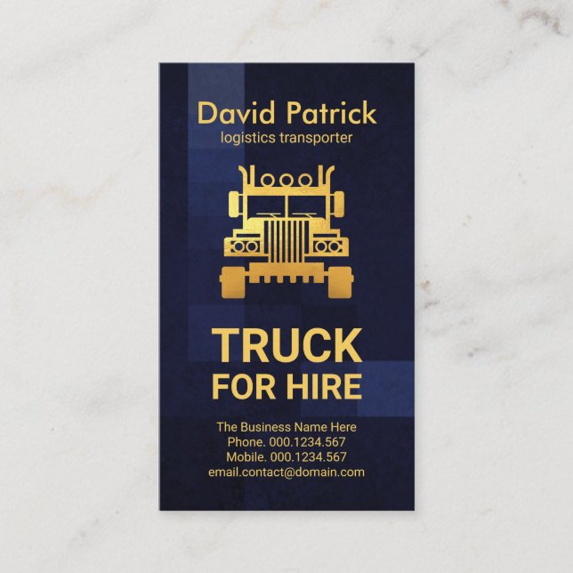 Tarjeta De Visita Estiloso Profesional Blue Checks Gold Truck (Anverso)