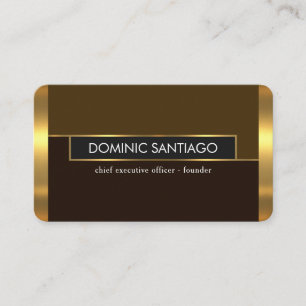 Tarjeta De Visita Estiloso Retro Marrón Tonos Capas Doradas CEO