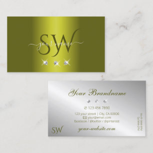 Tarjeta De Visita Estiloso Yellow Silver Sparkling Diamonds Iniciale
