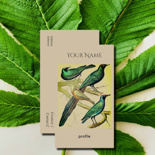 Tarjeta De Visita estorninos vintage y aves mynah Kraft