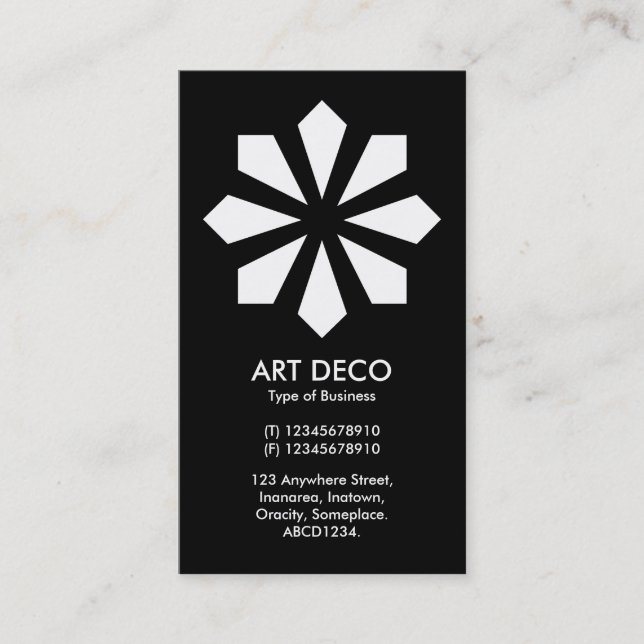 Tarjeta De Visita Estrella Art Deco de flores - Negro (Anverso)