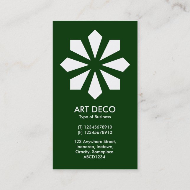 Tarjeta De Visita Estrella Art Deco de flores - Verde oscuro 003300 (Anverso)