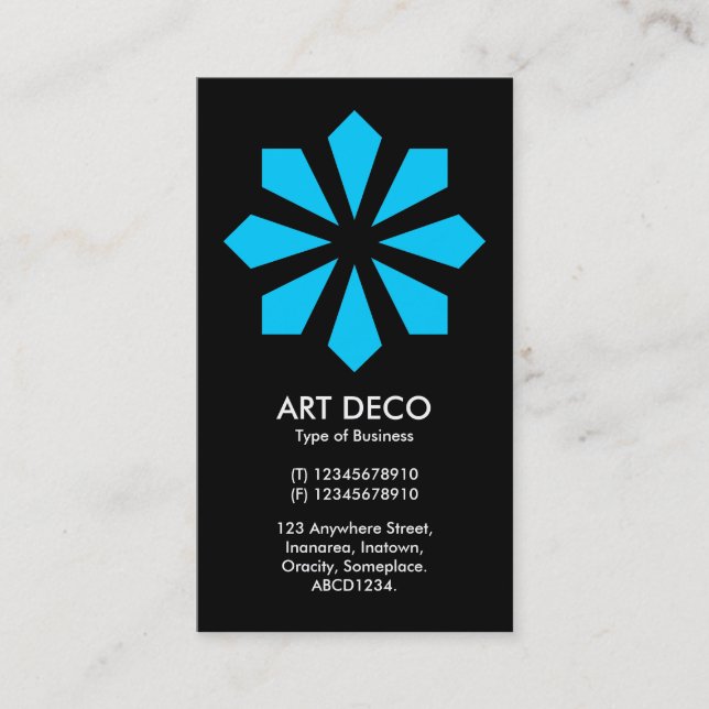 Tarjeta De Visita Estrella azul Art Deco de flores - Negro (Anverso)