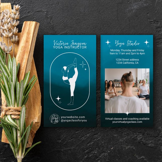 Tarjeta De Visita Estrella de gradiente azul profesora de Yoga (Subido por el creador)