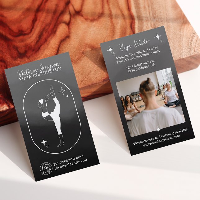 Tarjeta De Visita Estrella de gradiente negro profesora de Yoga (Subido por el creador)