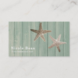 Tarjeta De Visita Estrella de Mar Dorada y Madera Elegante Playa Chi