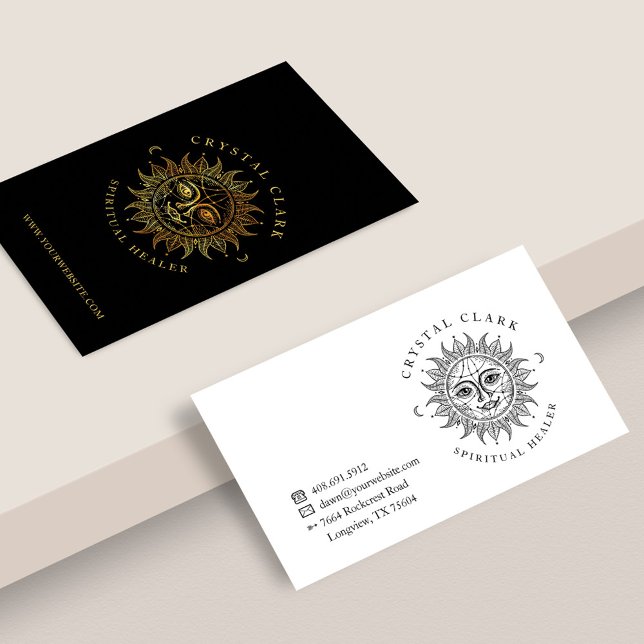 Tarjeta De Visita Estrella de Sol Celestial Negra y Gold (Subido por el creador)