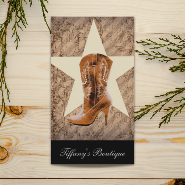 Tarjeta De Visita Estrella de Texas Rústica Campana Occidental Bota  (Rustic Texas Star Western Country Cowgirl Boot Business Card)