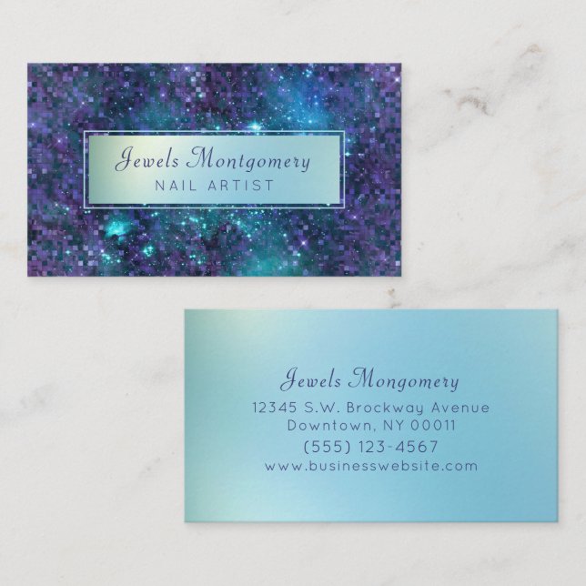 Tarjeta De Visita Estrella moderna de galaxia Verde azulada Lavendar (Anverso / Reverso)