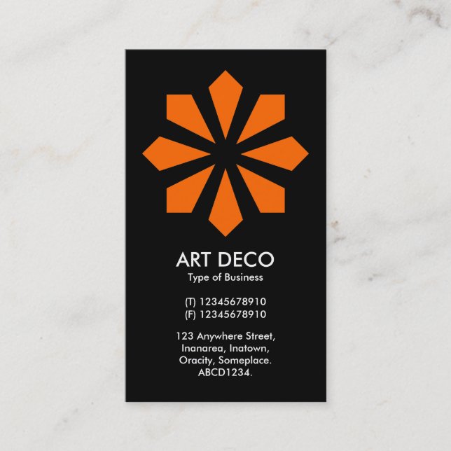 Tarjeta De Visita Estrella naranja Art Deco de flores - Negro (Anverso)