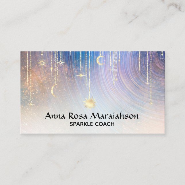 Tarjeta De Visita *~* Estrellas celestes doradas de luna de sol arco (Anverso)