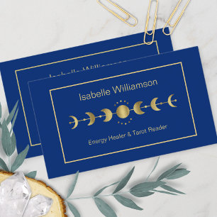 Tarjeta De Visita Estrellas Celestes Fase Lunar Azul Marino Dorado