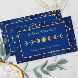 Tarjeta De Visita Estrellas celestes Moon Phase Navy Blue Gold
