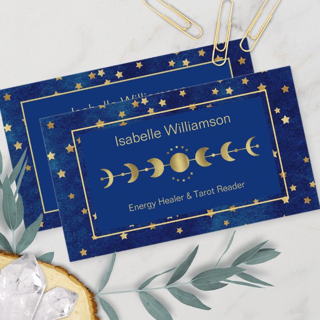 Tarjeta De Visita Estrellas celestes Moon Phase Navy Blue Gold (Subido por el creador)