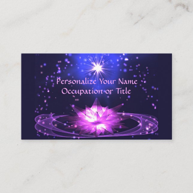Tarjeta De Visita Estrellas cosmicas Zen moradas de cristal Lotus (Anverso)