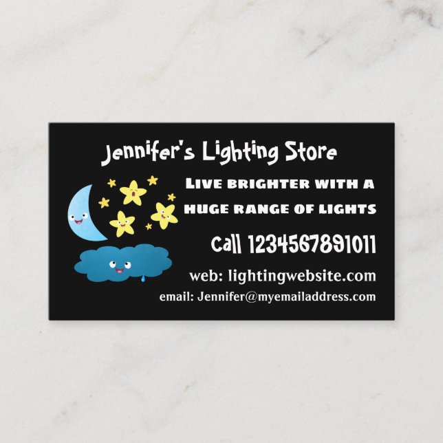 Tarjeta De Visita Estrellas de canto, personalizado de luna y nube (Anverso)