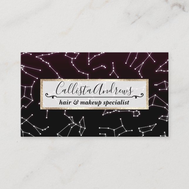 Tarjeta De Visita Estrellas de constelación de zodiaco blanco morado (Anverso)