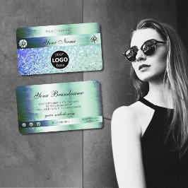 Tarjeta De Visita Estrellas de espuma de Purpurina azul Verde azulad