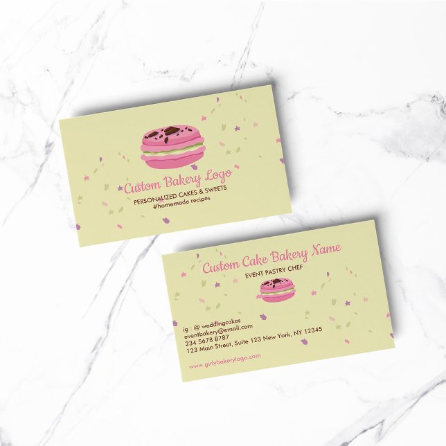 Tarjeta De Visita Estrellas de Macarón Elegantes (BAKERY PASTRY CHEF COOK CAKE event planner business)