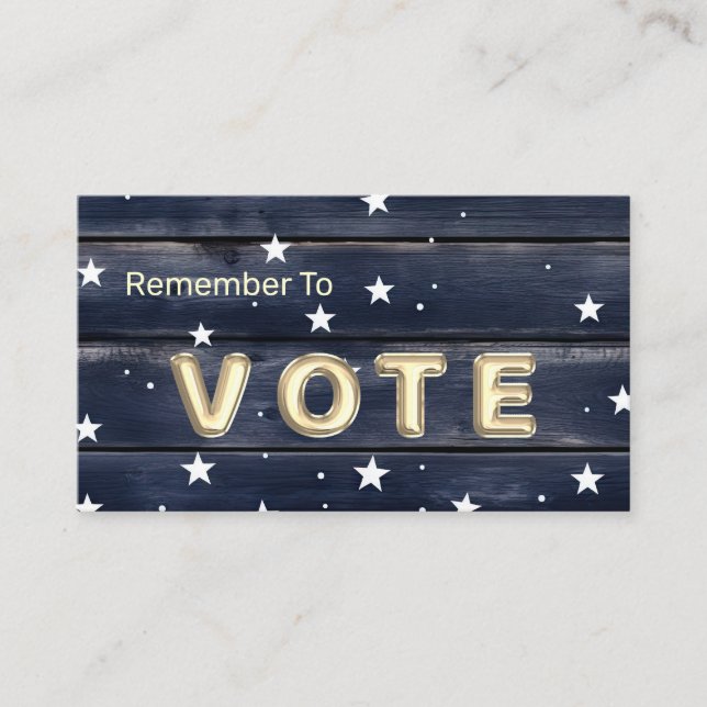 Tarjeta De Visita Estrellas de Madera Azul Rústico Vota (Anverso)