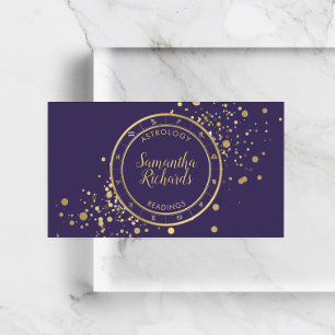 Tarjeta De Visita Estrellas de oro de la astrología zodiaca púrpura