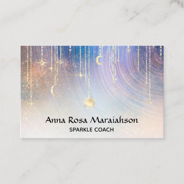 Tarjeta De Visita *~* Estrellas de oro esparcen sol celestial arcoir (Anverso)