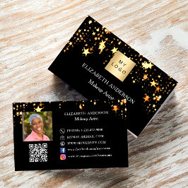 Tarjeta De Visita Estrellas de oro negro código Qr foto logo en medi