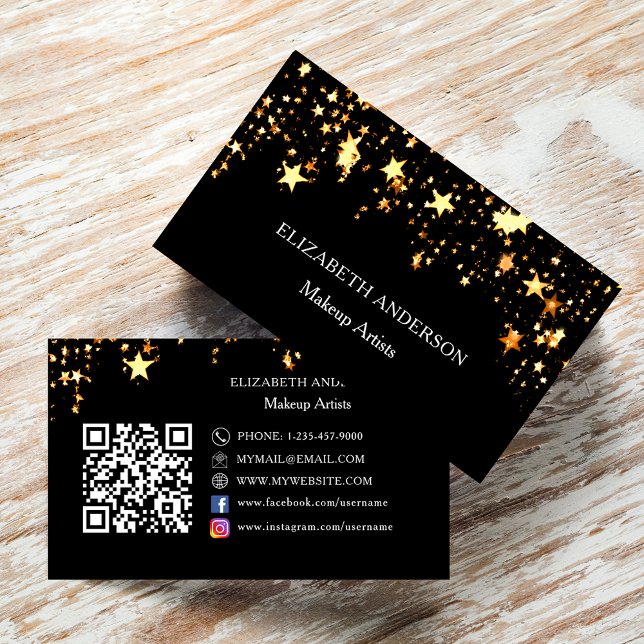 Tarjeta De Visita Estrellas de oro negro Código Qr medios sociales (Subido por el creador)