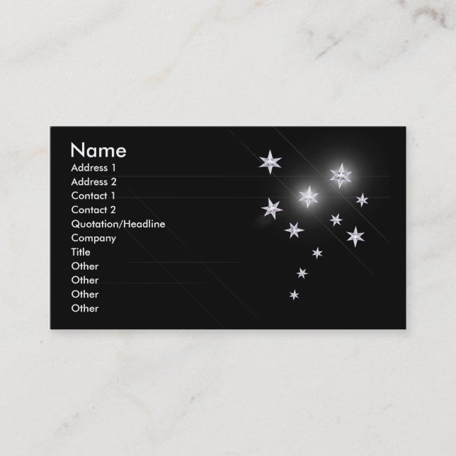 Tarjeta De Visita Estrellas de plata en negro (Anverso)